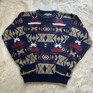 Vintage MTO International Southwestern Aztec Knit Sweater Grandpa Hipster MensM